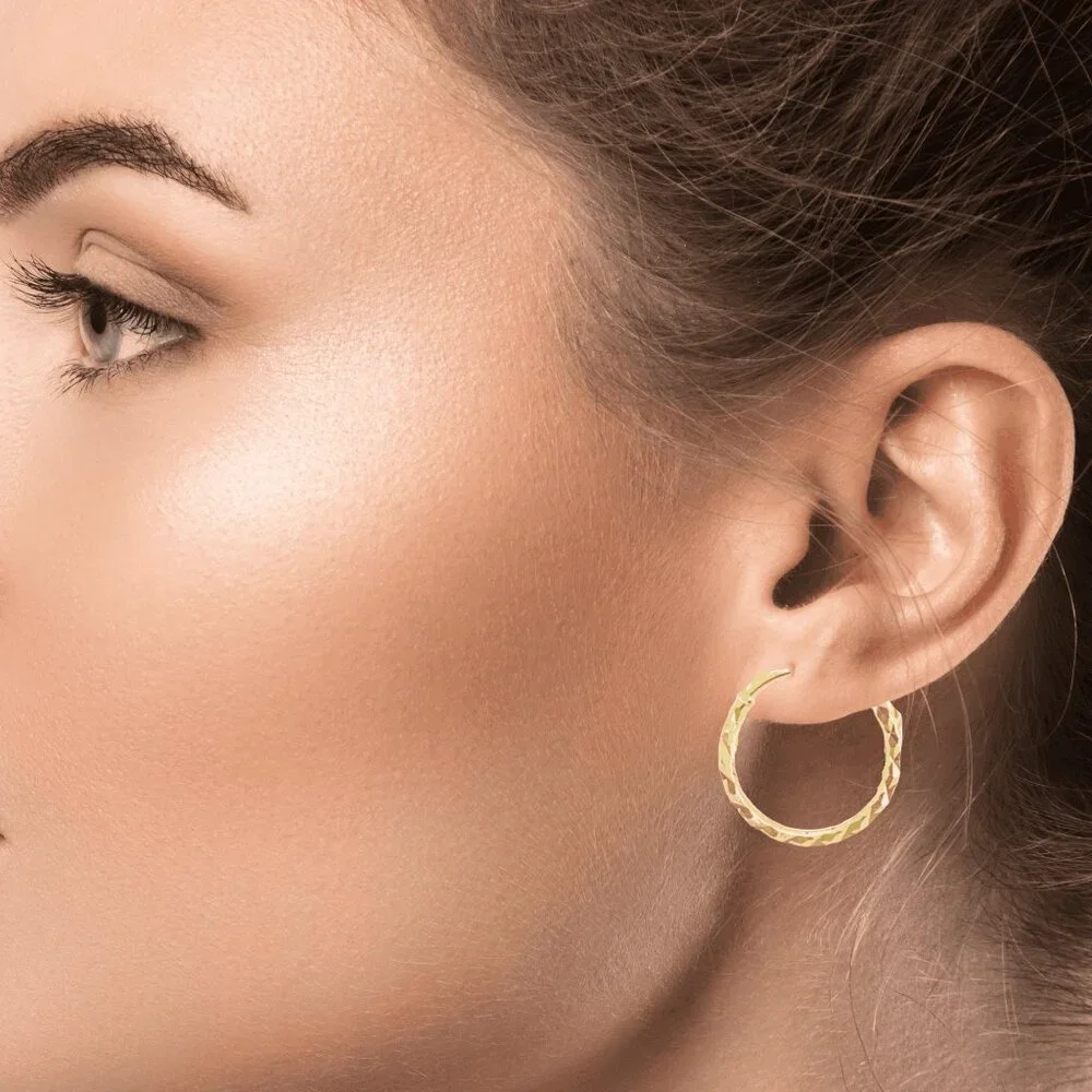 10K Diamond Cut Hoop Earrings - Picture 2 of 5
